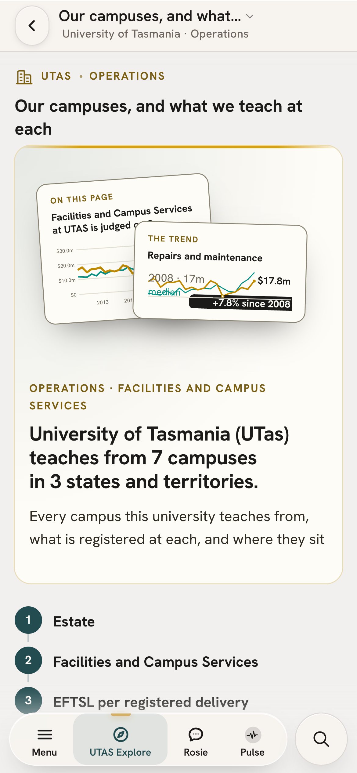 The campuses page on a phone