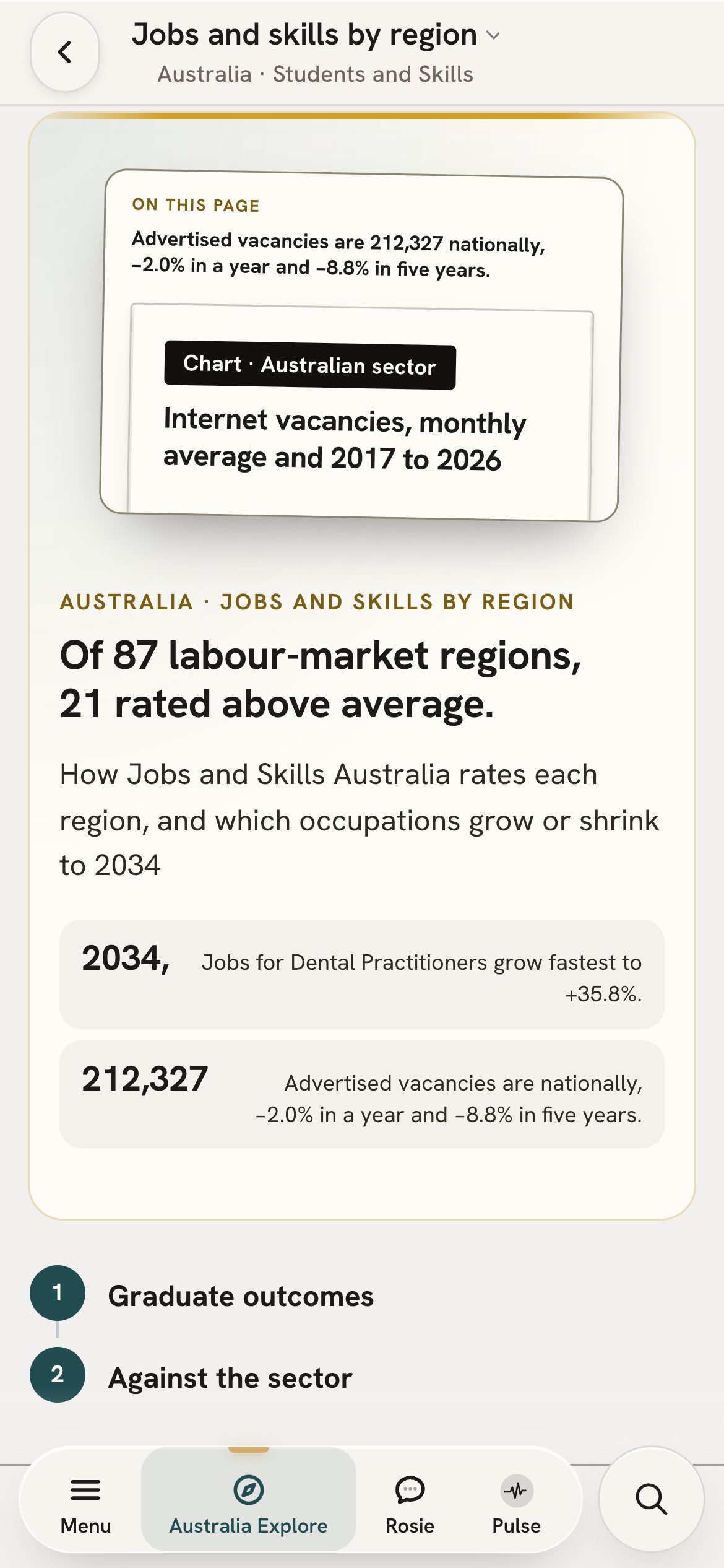The jobs and skills page on a phone