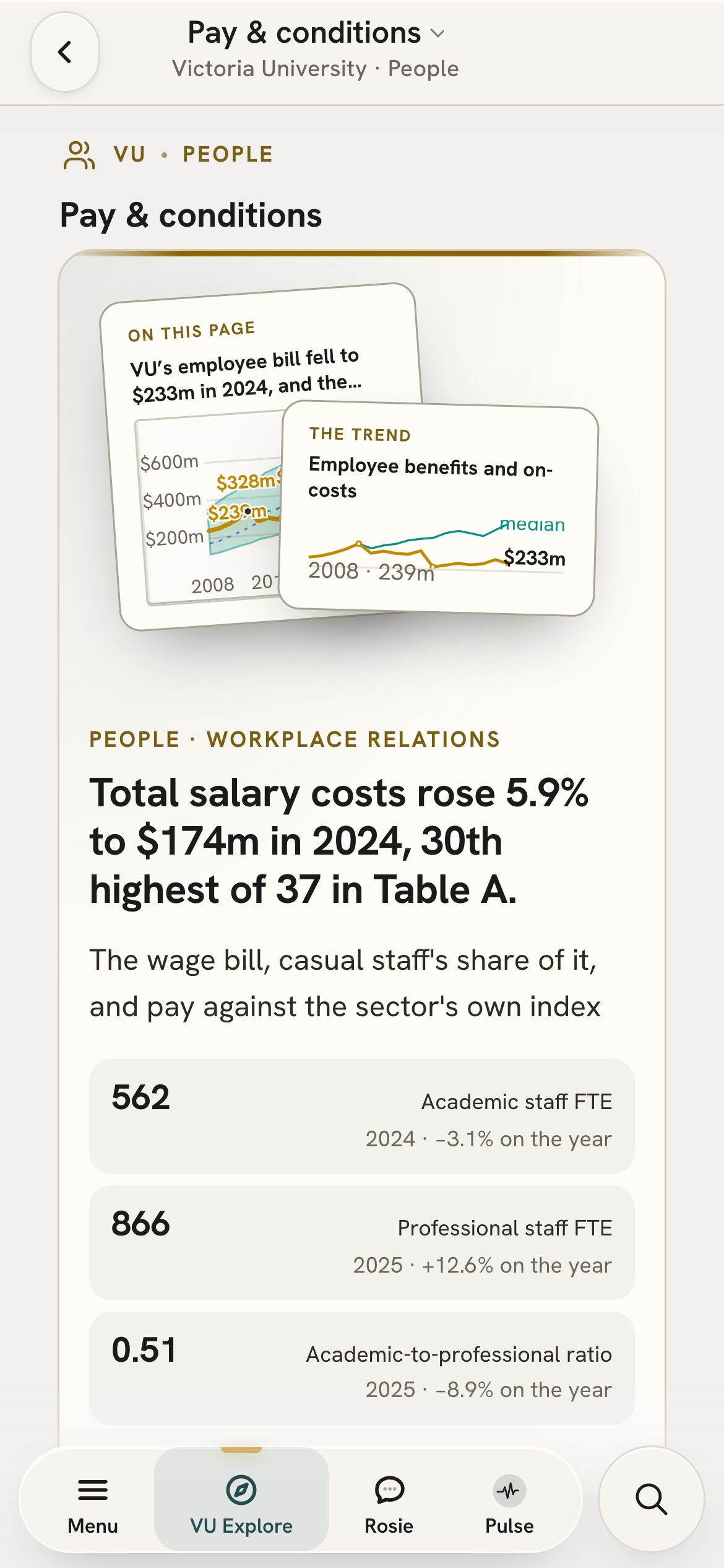 The pay and conditions page on a phone