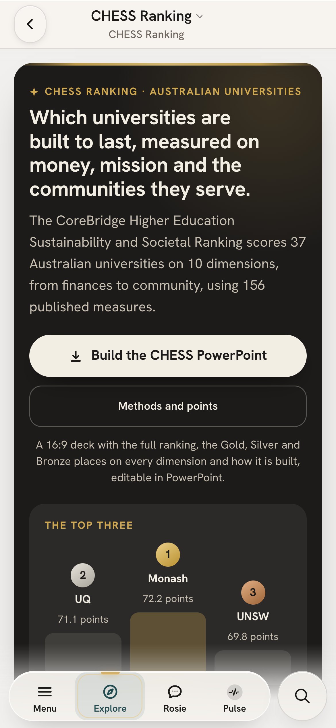 The CHESS Ranking on a phone