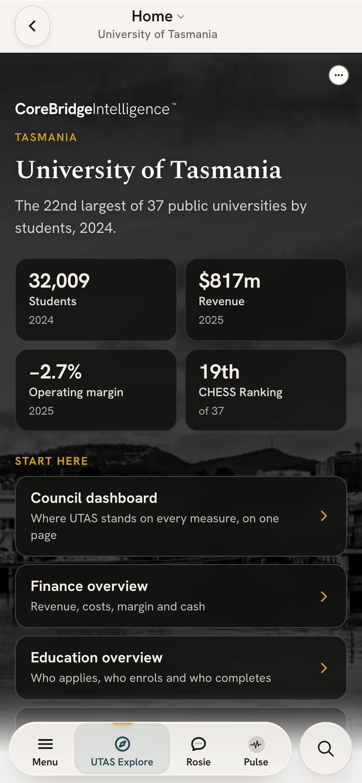 The University of Queensland's front page in the Executive Edition