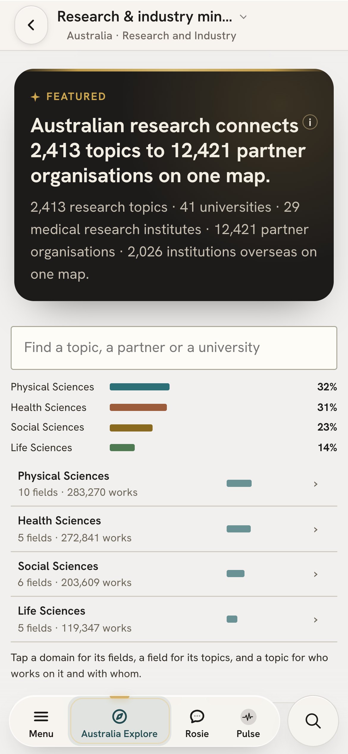 The research and industry map on a phone