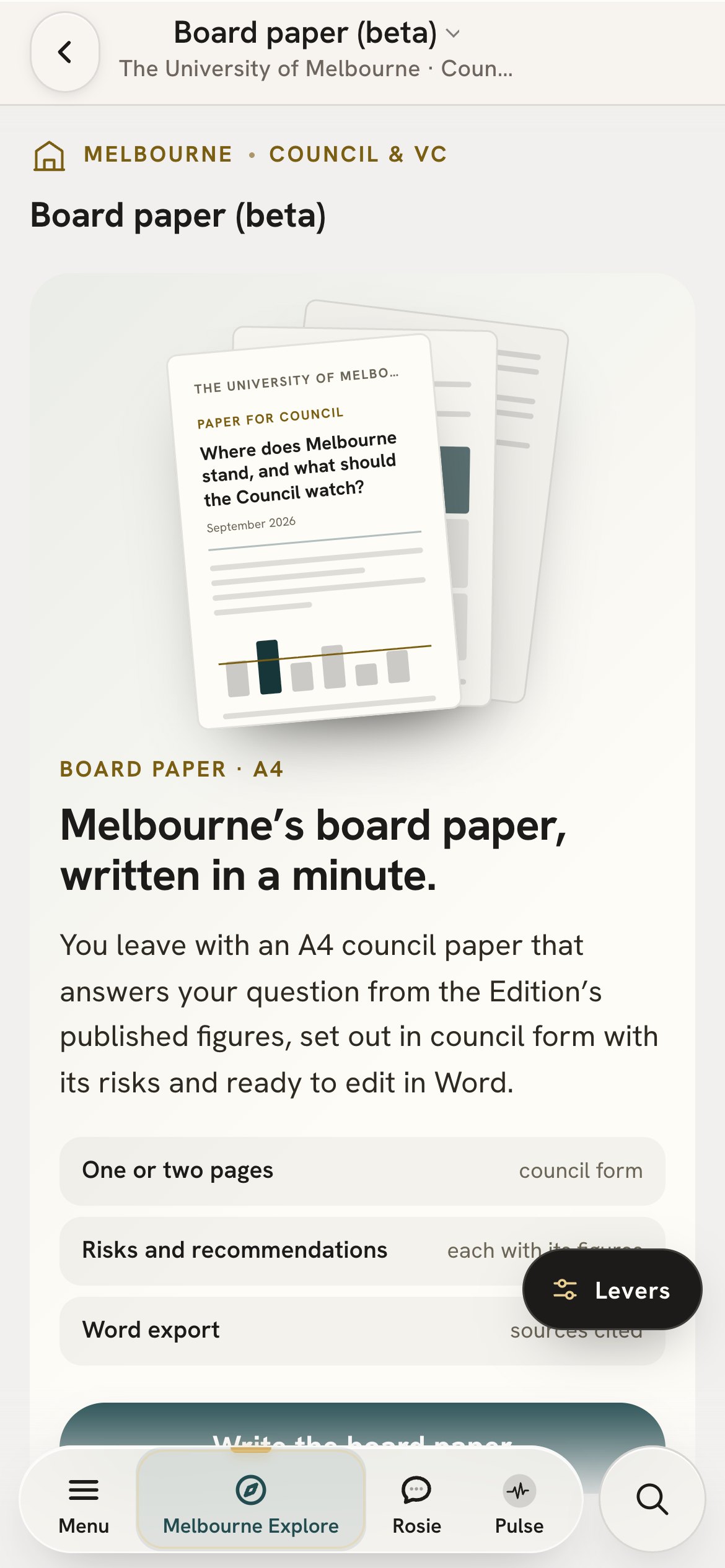 The board paper page on a phone